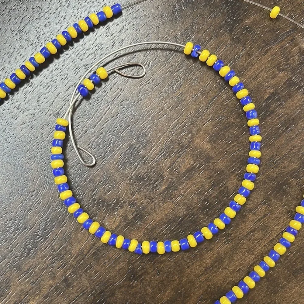 Blue/Gold beaded choker and bracelet (handmade)